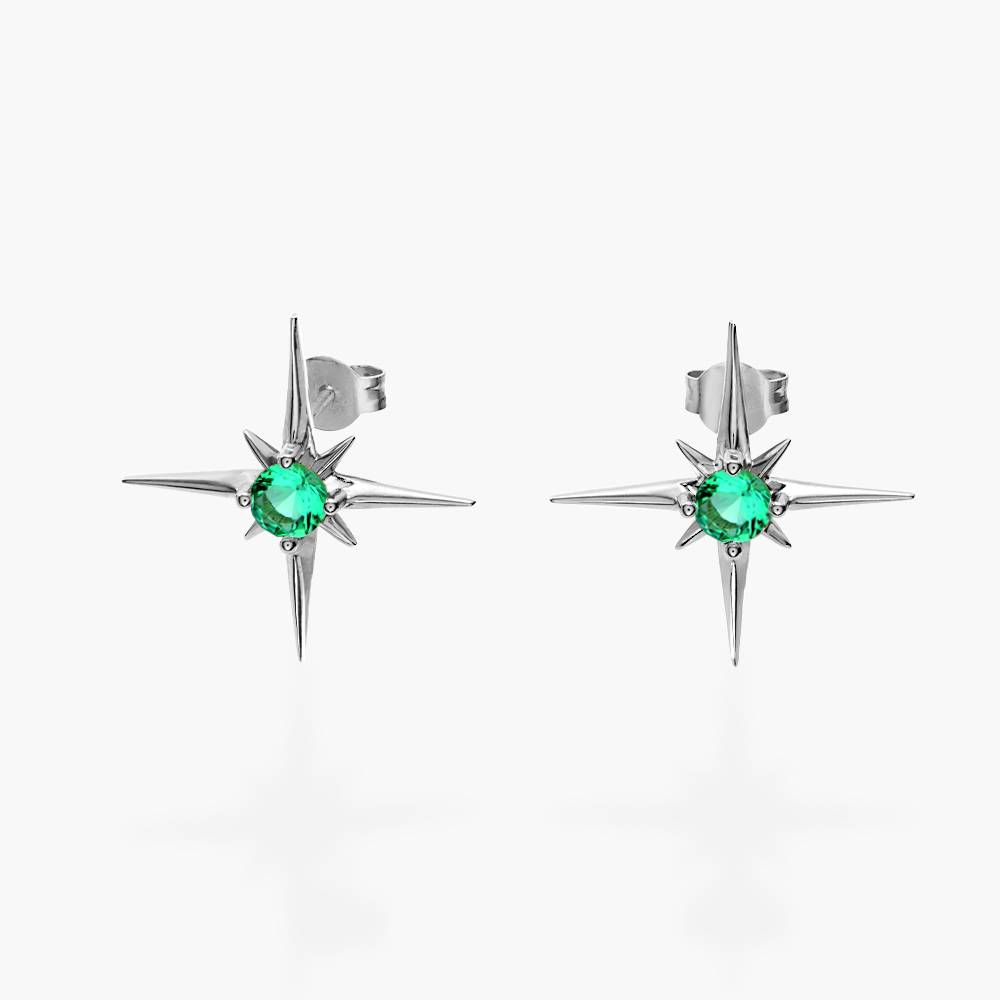 Northern Star Stud Earrings with 0.6 ct Green Emerald Gemstone - Silver-3 product photo