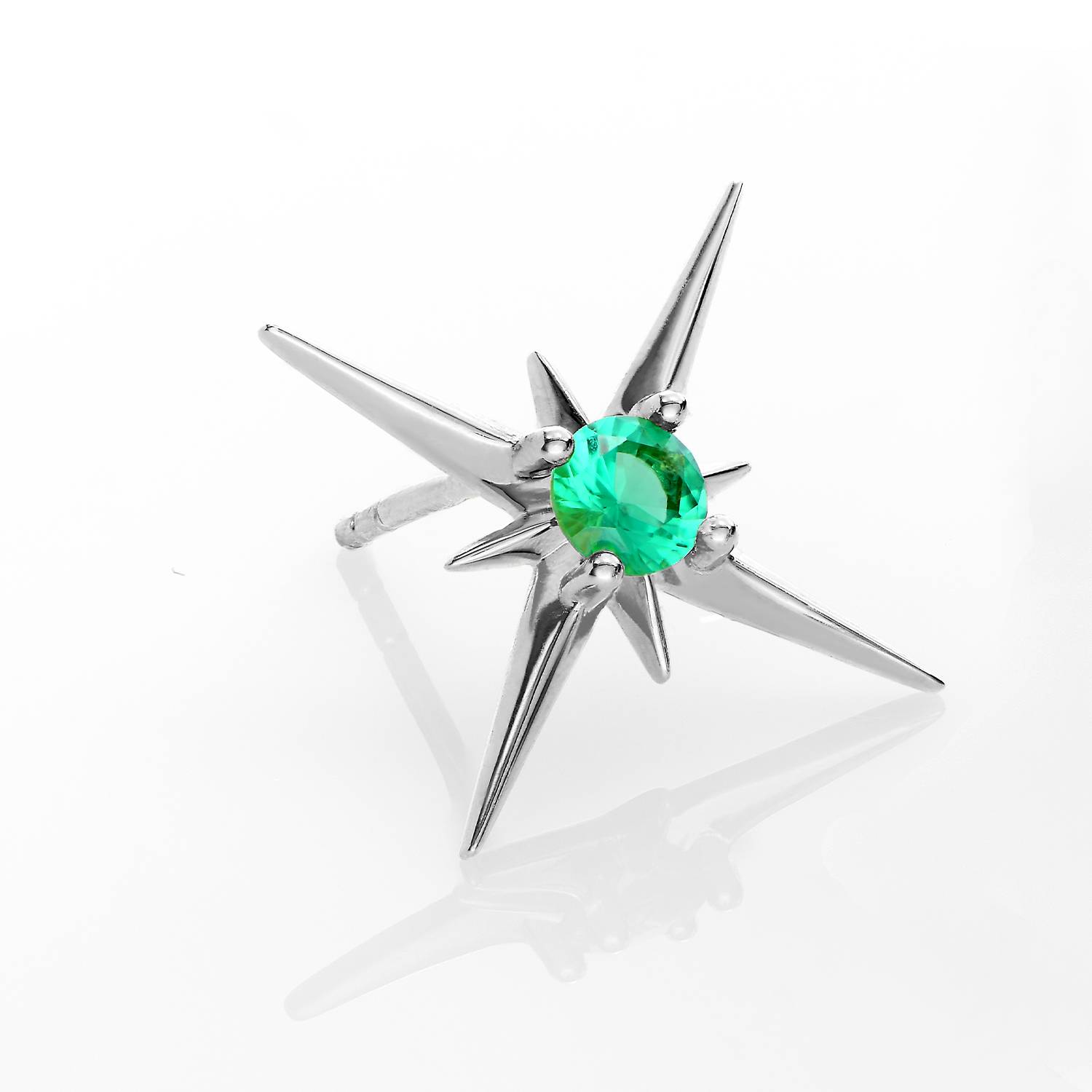 Northern Star Stud Earrings with 0.6 ct Green Emerald Gemstone - Silver-2 product photo