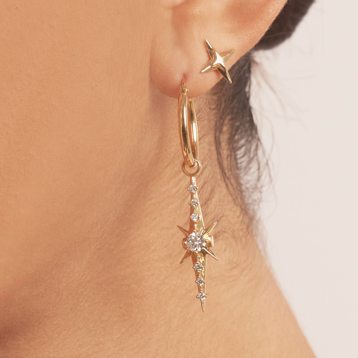 Northern Star trail Hoop Earring with  Diamonds- Gold Vermeil-3 product photo