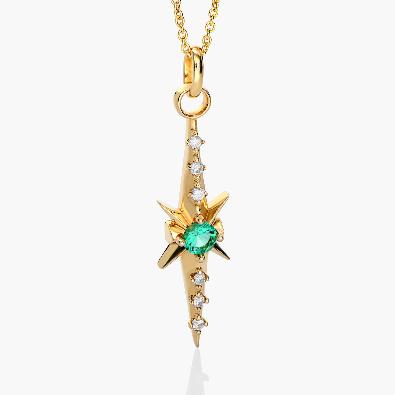 Northern Star trail Necklace with Green Emerald Stone and Diamonds- 14k Solid Gold-6 product photo