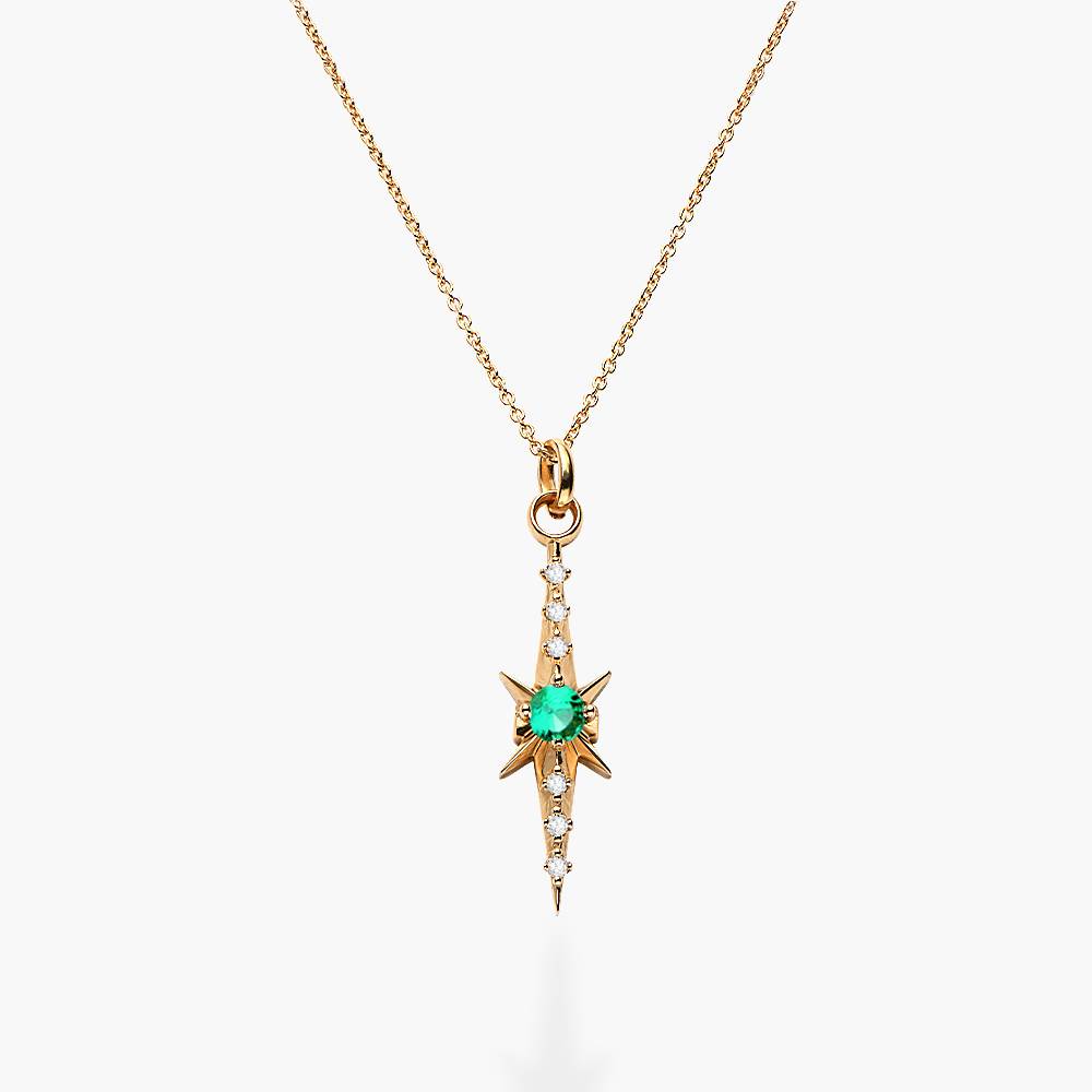 Northern Star trail Necklace with Green Emerald Stone and Diamonds- Gold Vermeil-1 product photo