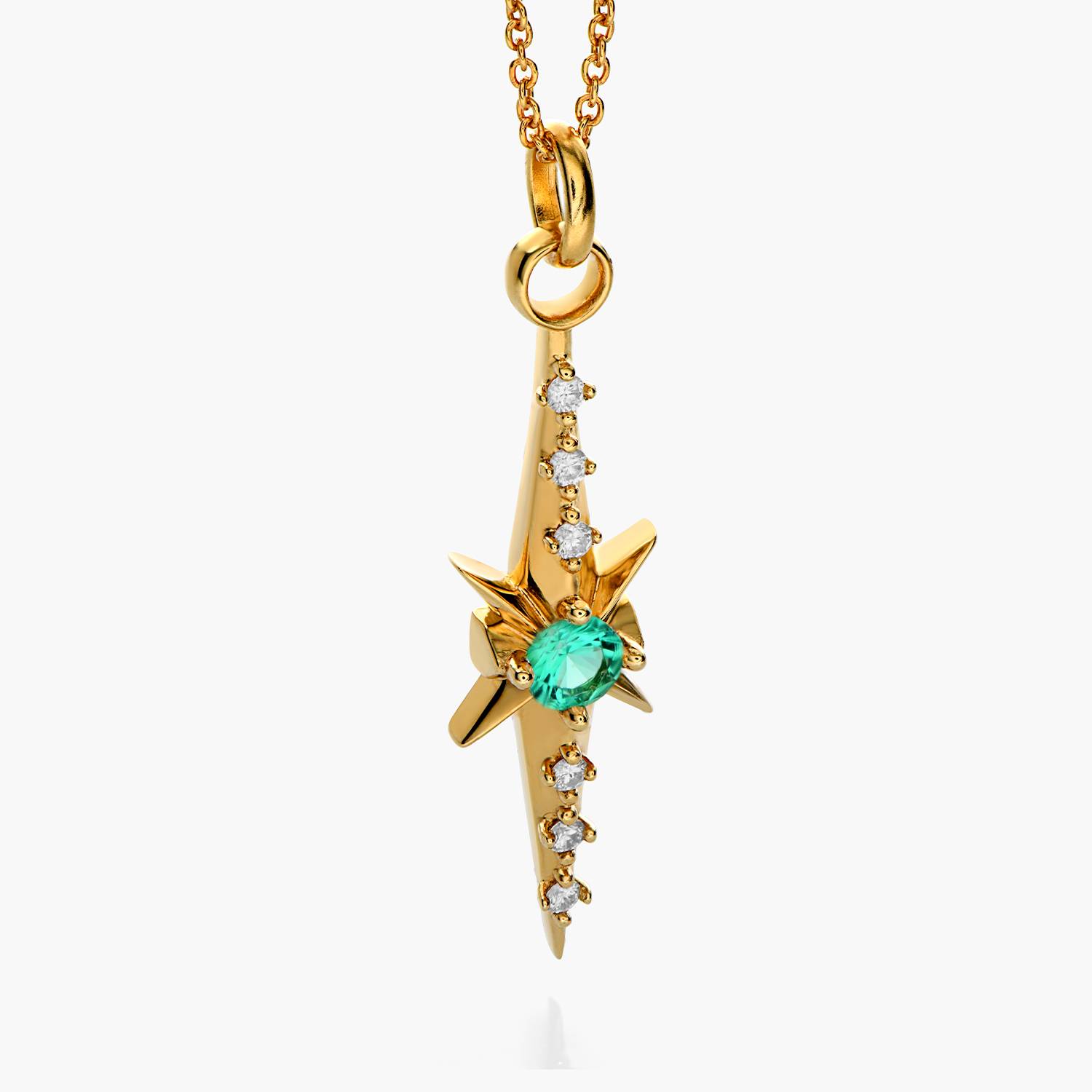 Northern Star trail Necklace with Green Emerald Stone and Diamonds- Gold Vermeil-6 product photo