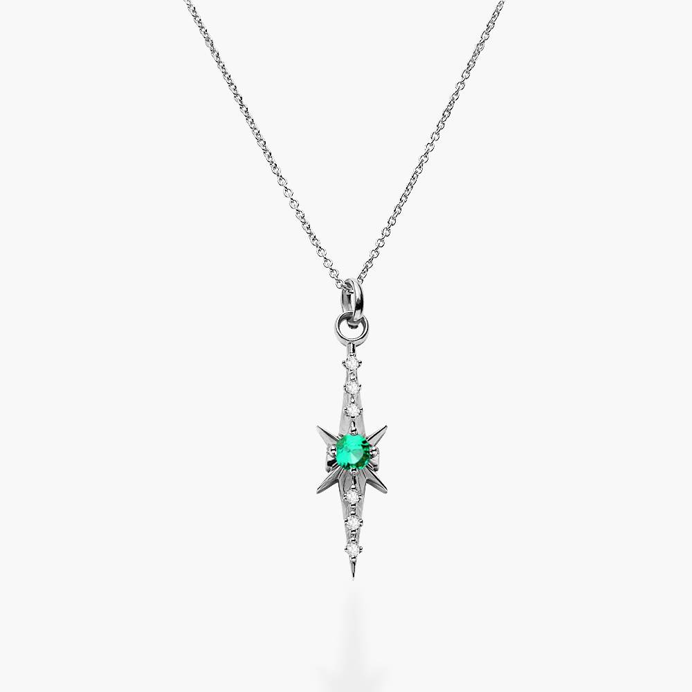 Northern Star trail Necklace with Green Emerald Stone and Diamonds- Silver-3 product photo