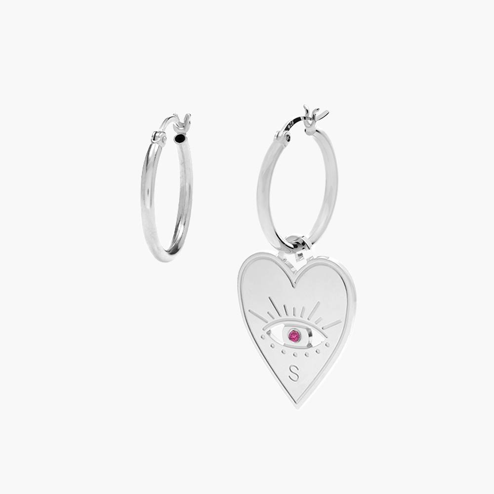 Evil Eye Heart Earrings with Cubic Zirconia  - Silver-4 product photo