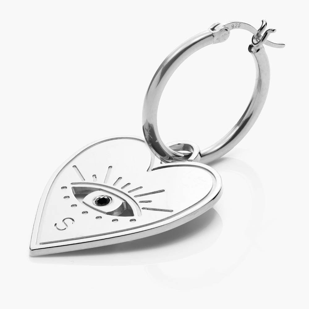 Evil Eye Heart Earrings with Cubic Zirconia  - Silver-6 product photo
