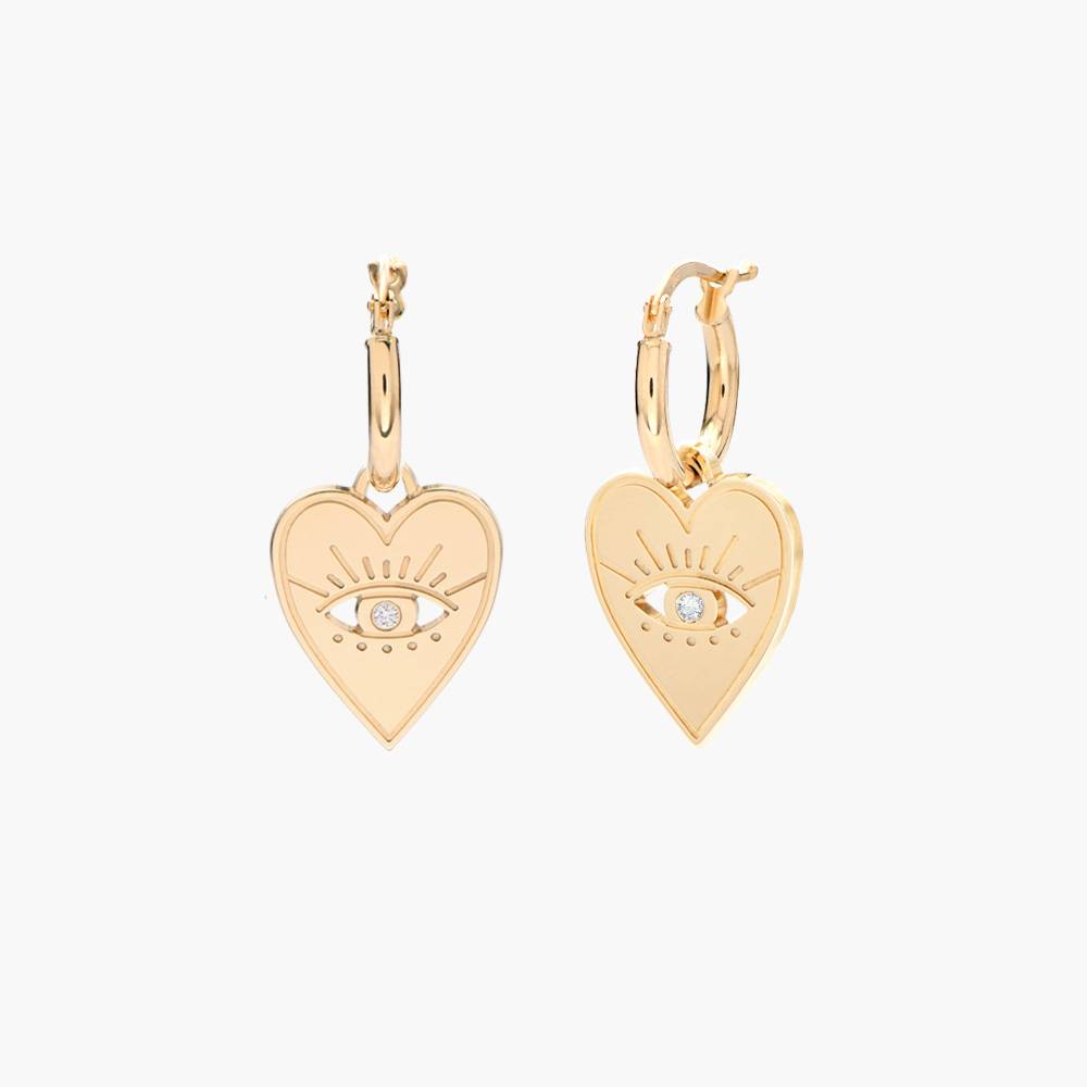 Evil Eye Heart Earring With Diamond - 14k Solid Gold-1 product photo