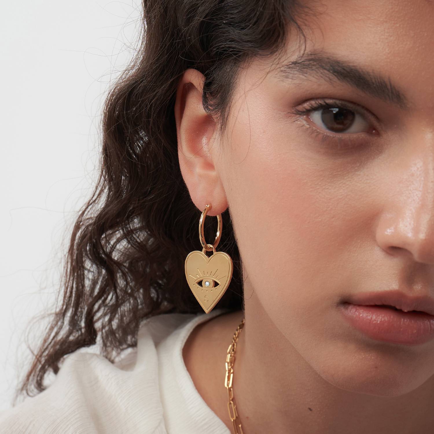 Evil Eye Heart Earrings with Diamonds  - Gold Vermeil-3 product photo