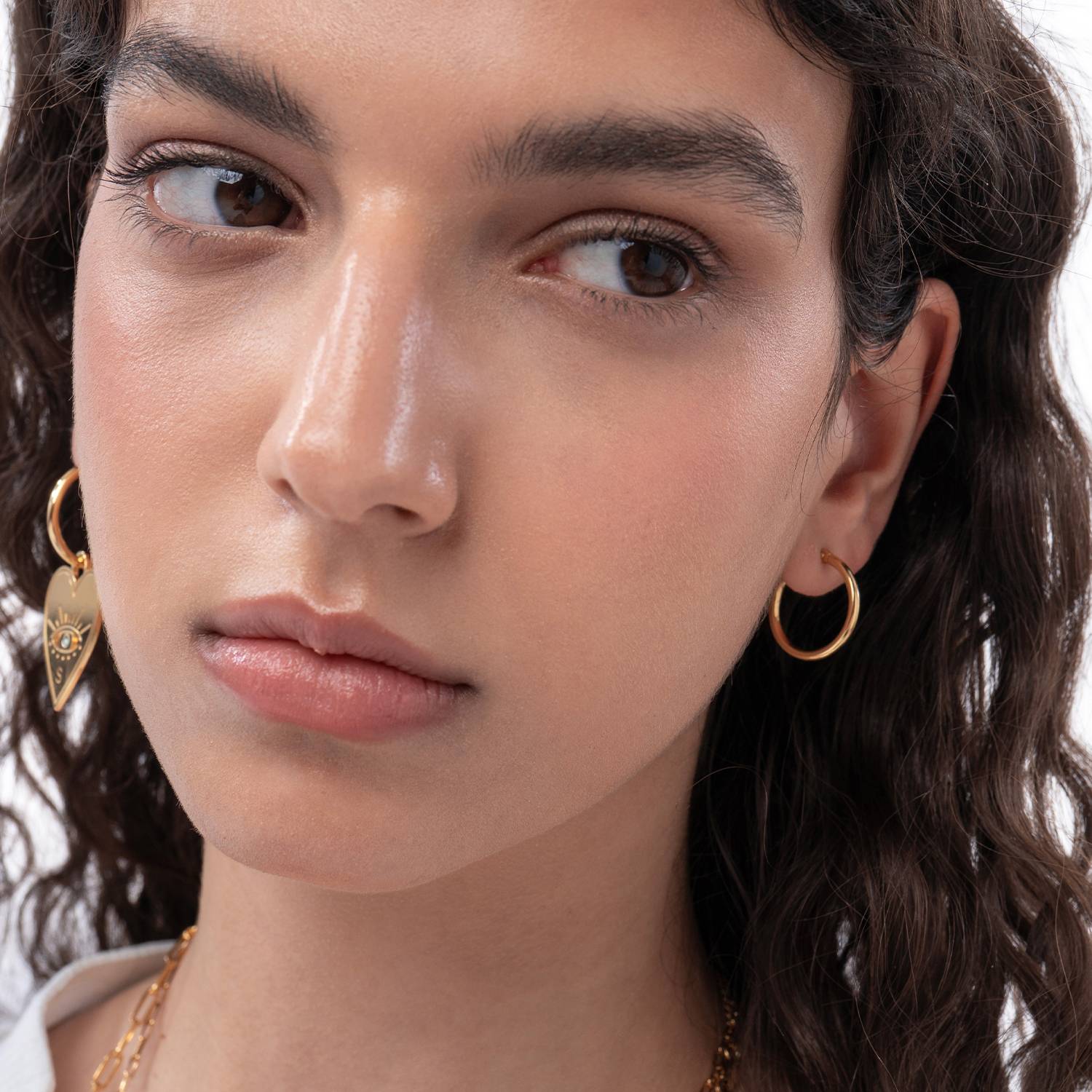Evil Eye Heart Earrings with Diamonds  - Gold Vermeil-4 product photo