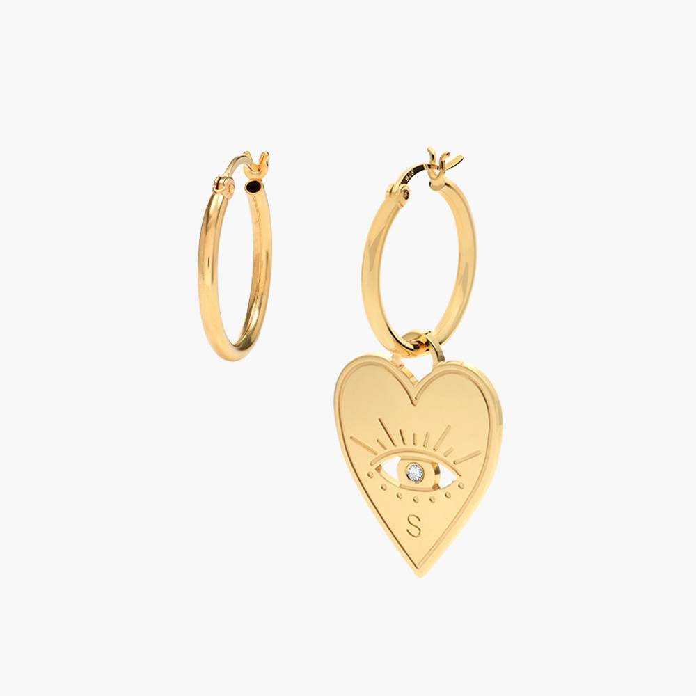Evil Eye Heart Earrings with Diamonds  - Gold Vermeil-2 product photo