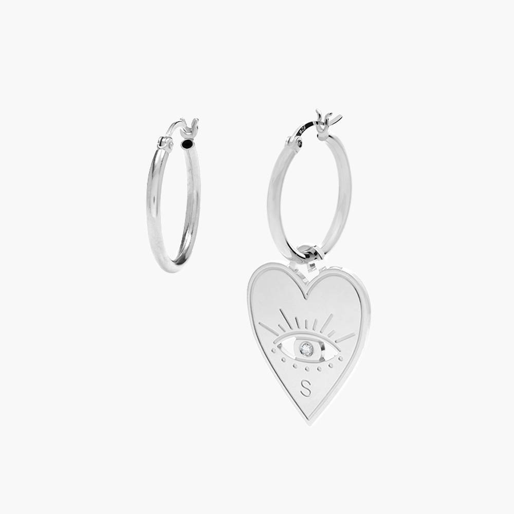 Boucles d'oreilles coeur Mauvais oeil avec Diamants - Argent photo du produit