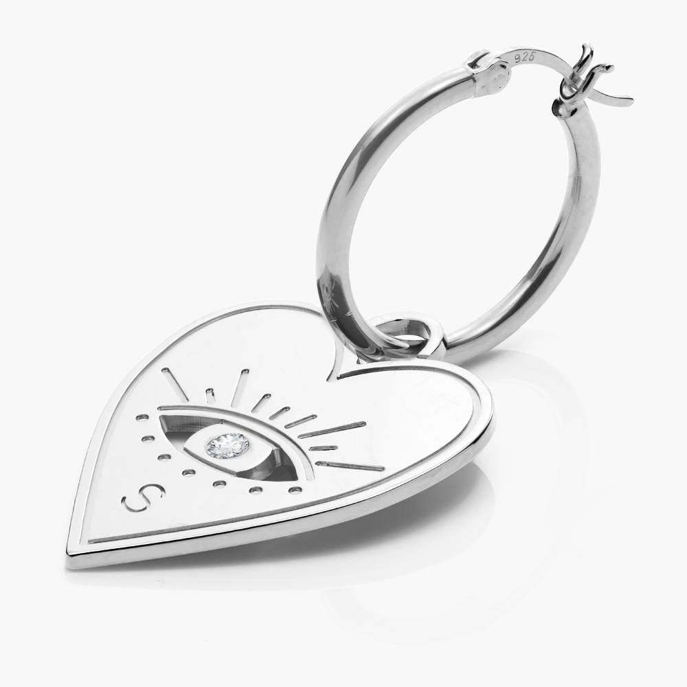 Boucles d'oreilles coeur Mauvais oeil avec Diamants - Argent-1 photo du produit