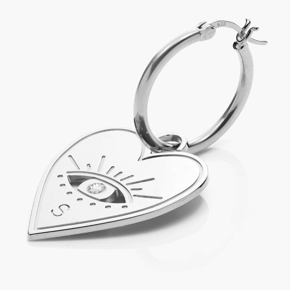 Evil Eye Heart Earrings with Diamond  - Silver-1 product photo