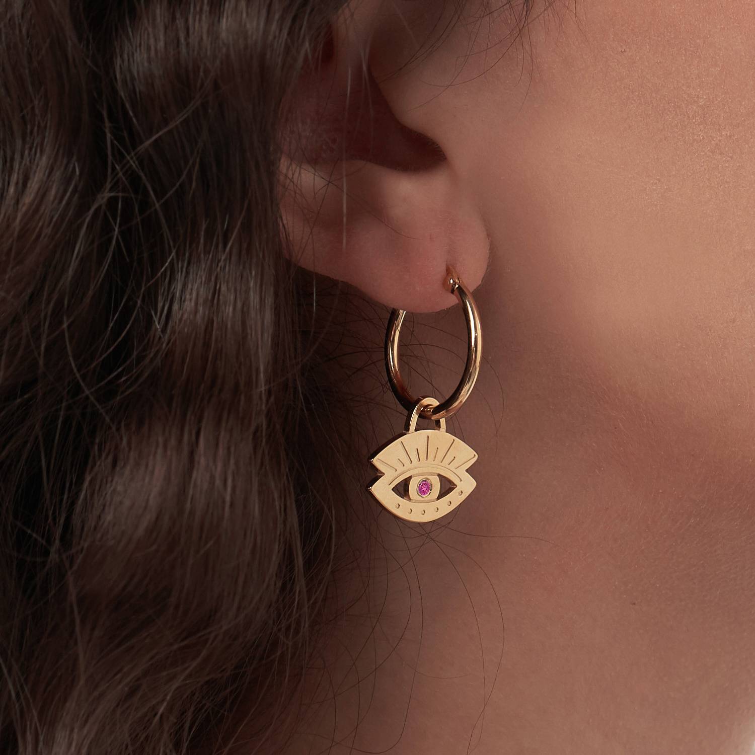 Evil Eye Hoop Earrings with Cubic Zirconia - Gold Vermeil-2 product photo