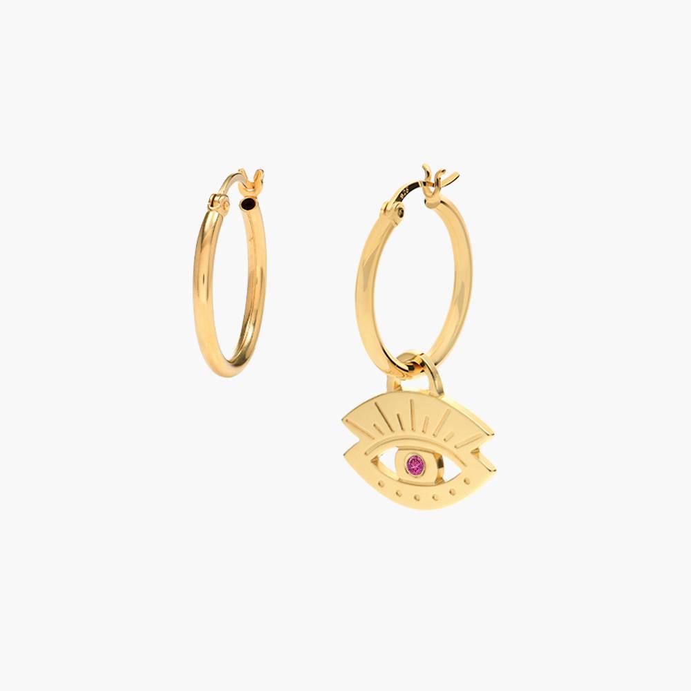 Evil Eye Hoop Earrings with Cubic Zirconia - Gold Vermeil-5 product photo