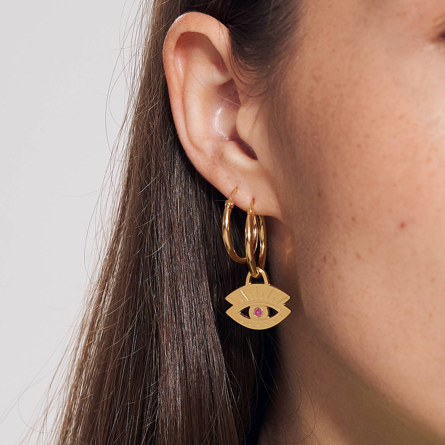Evil Eye Hoop Earrings with Cubic Zirconia - Gold Vermeil-4 product photo