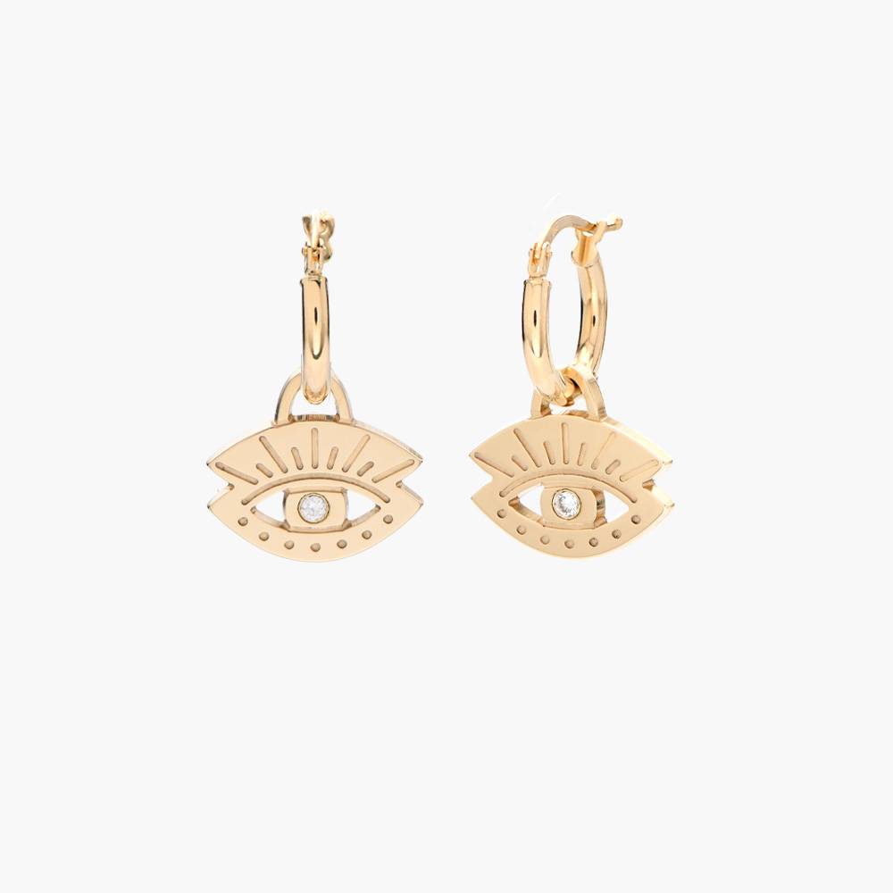 Evil Eye Hoop Earring With Diamond - 14k Solid Gold-2 product photo