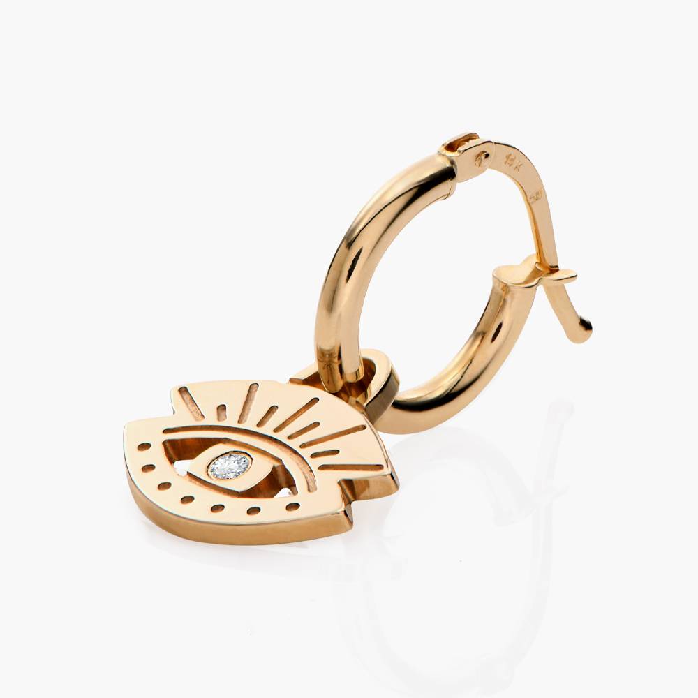 Evil Eye Hoop Earring With Diamond - 14k Solid Gold product photo