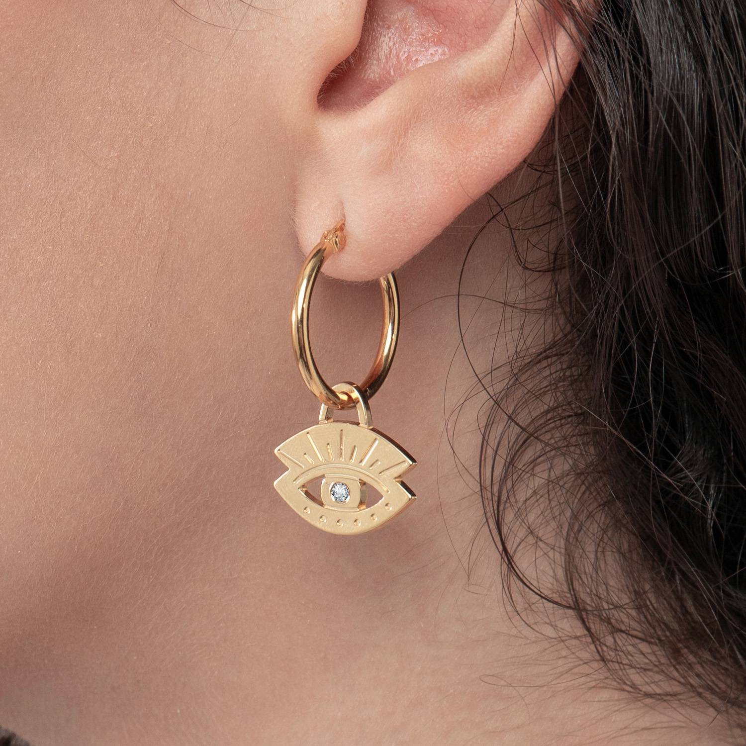 Evil Eye Hoop Earrings with Diamonds  - Gold Vermeil-2 product photo