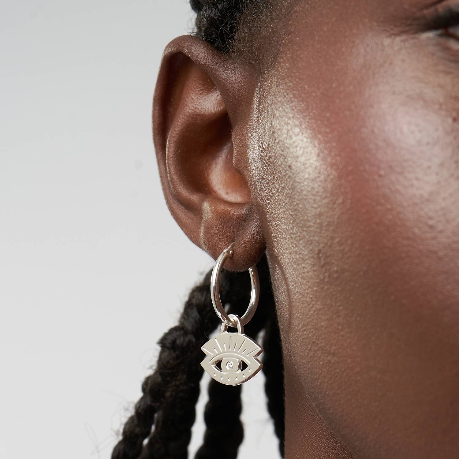 Evil Eye Hoop Earrings with Diamonds  - Silver-1 product photo