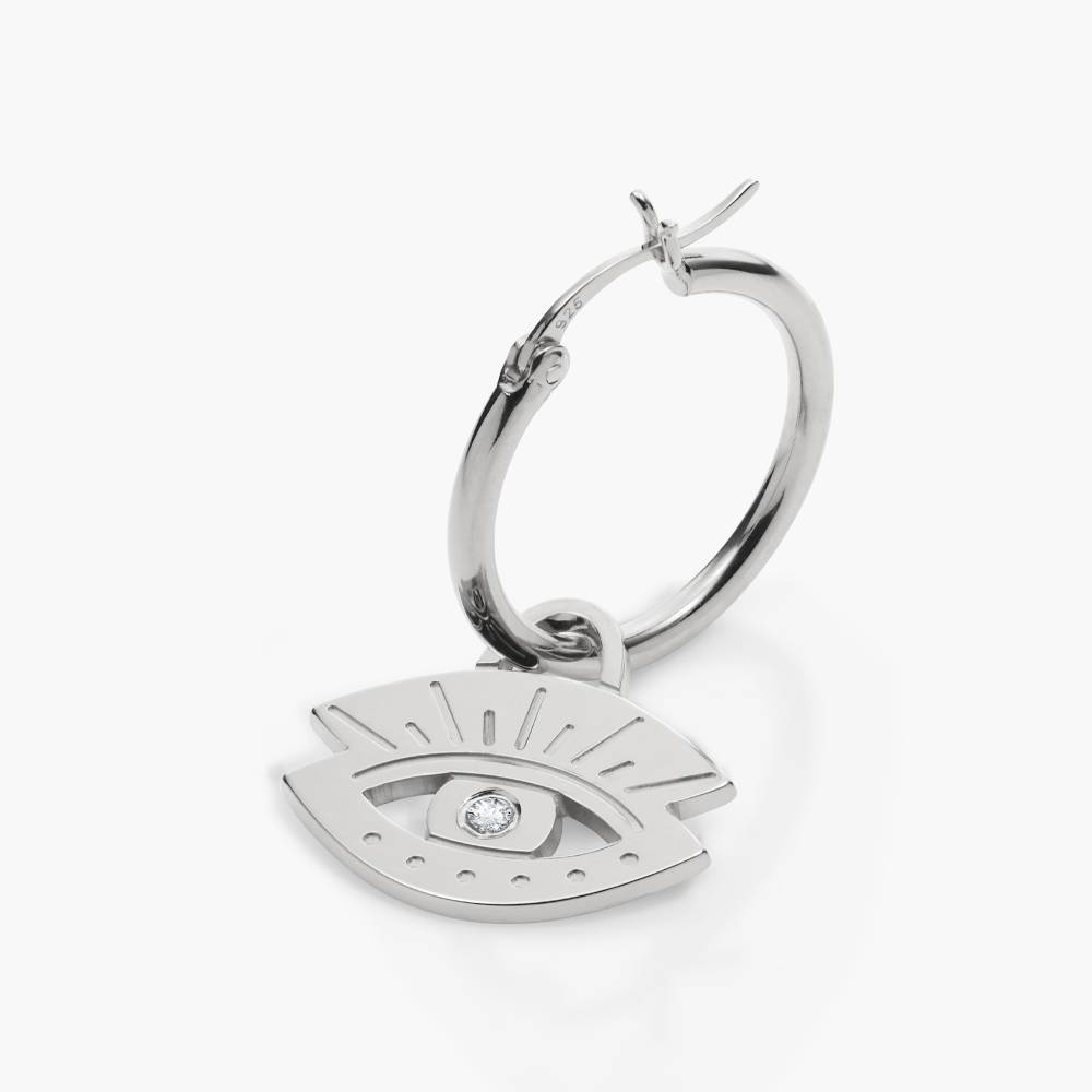 Evil Eye Hoop Earrings with Diamonds  - Silver-4 product photo