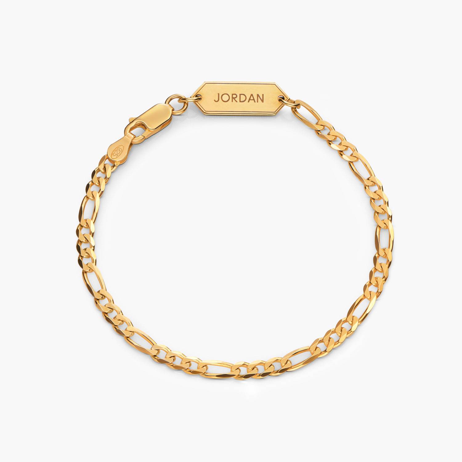 OAK & LUNA-Figaro Chain Bracelet with Tags 7.5" (Gold) 3mm Sett Cuban Tag-1 product photo