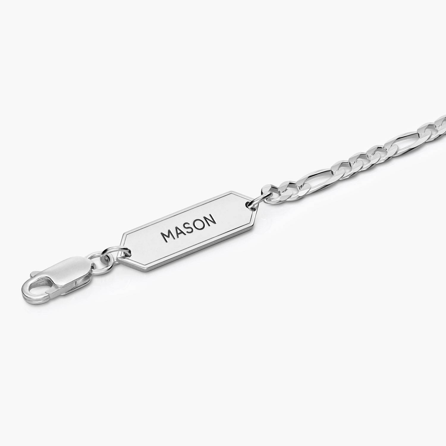 OAK & LUNA-Figaro Chain Bracelet with Tags 7.5" (Stainless) 3mm Sett Cuban Tag-3 product photo