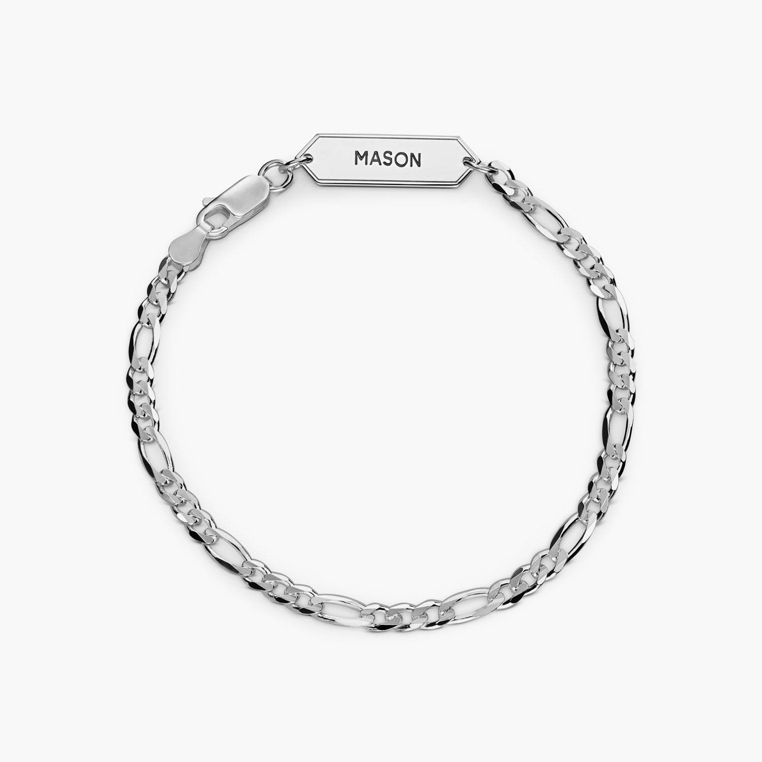 OAK & LUNA-Figaro Chain Bracelet with Tags 7.5" (Stainless) 3mm Sett Cuban Tag-1 product photo