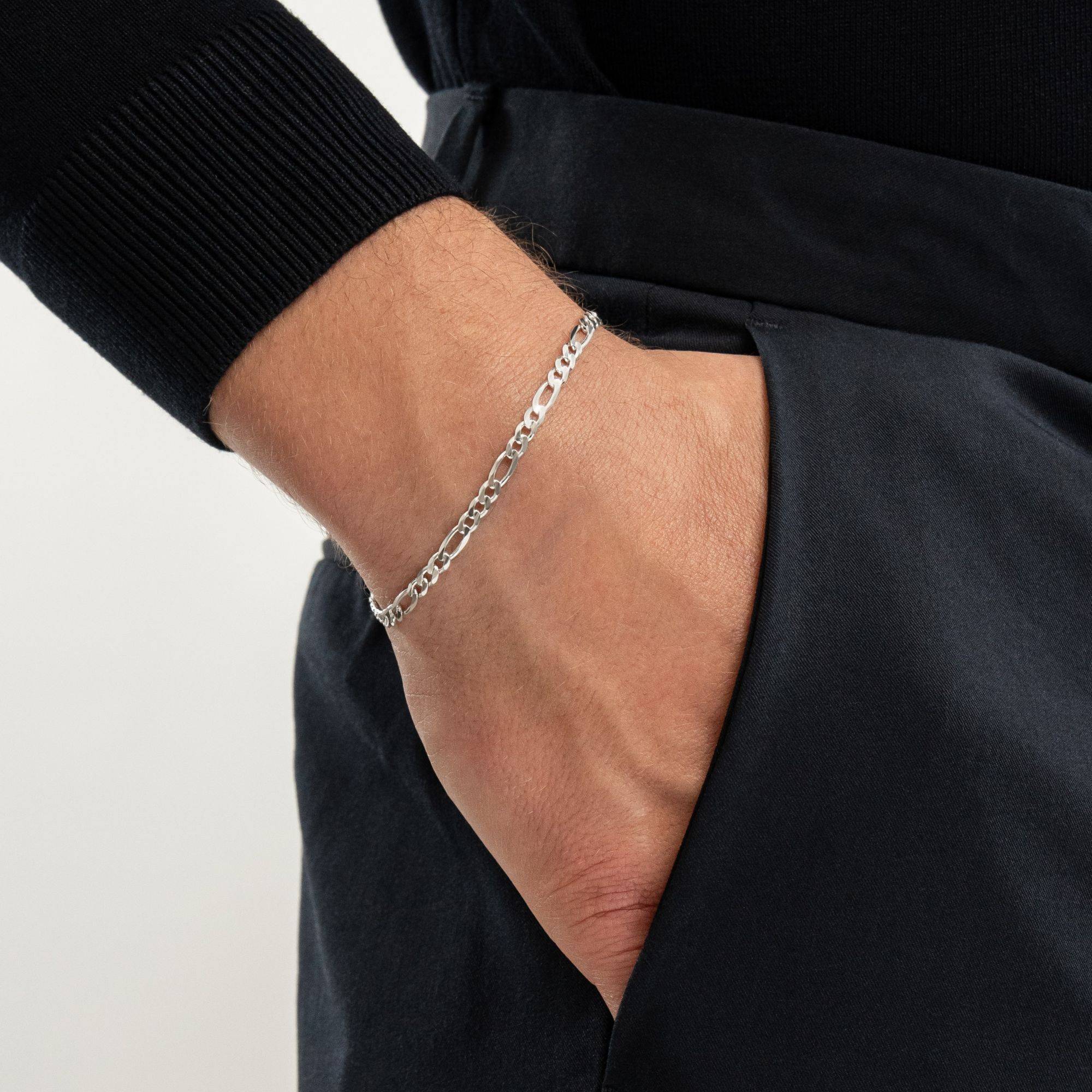 OAK & LUNA-Figaro Chain Bracelet with Tags 7.5" (Stainless) 3mm Sett Cuban Tag-4 product photo