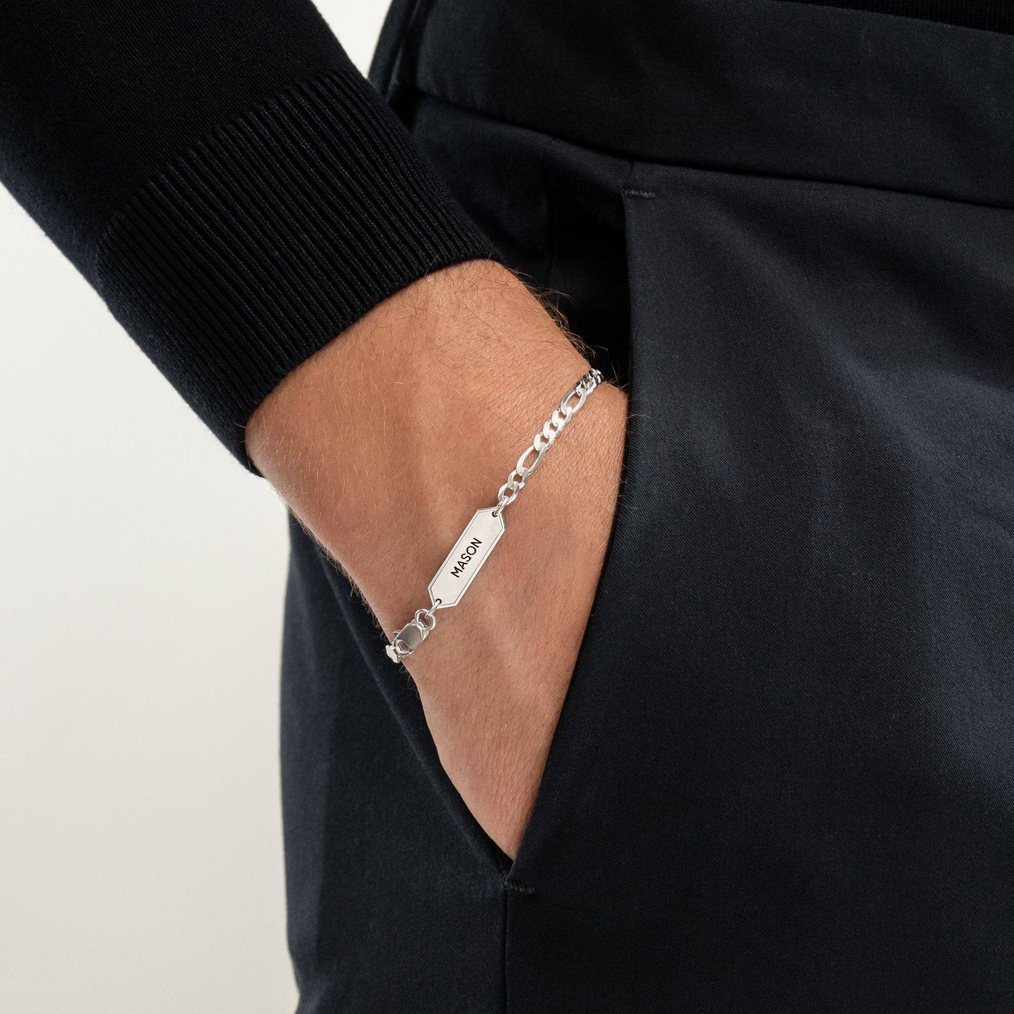OAK & LUNA-Figaro Chain Bracelet with Tags 7.5" (Stainless) 3mm Sett Cuban Tag-2 product photo
