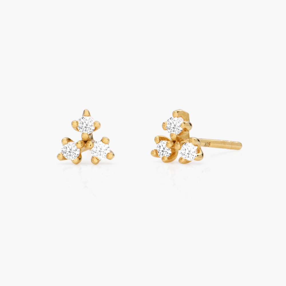 Flower Studs with Triple Cubic Zirconia Stones- Gold Vermeil product photo