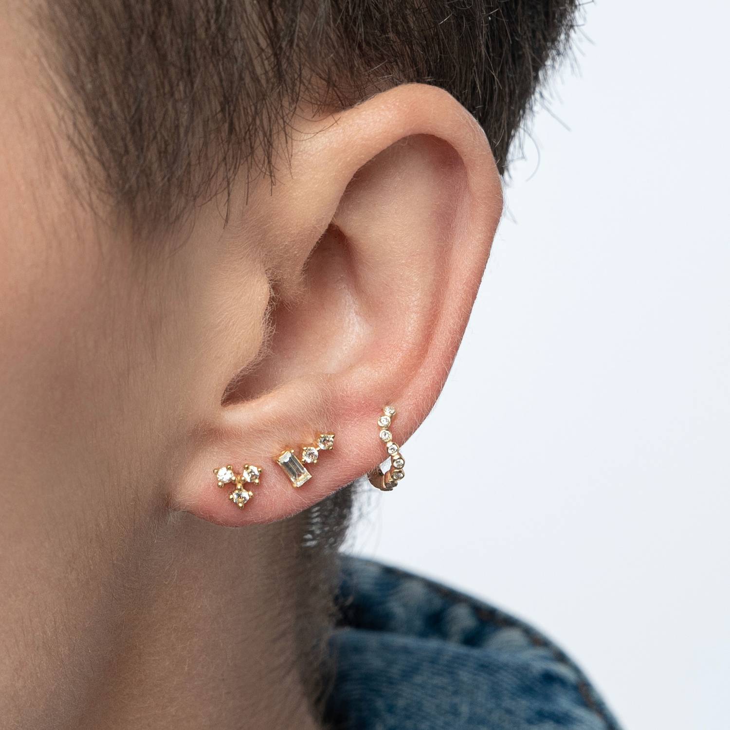 Flower Studs with Triple Cubic Zirconia Stones- Gold Vermeil-1 product photo