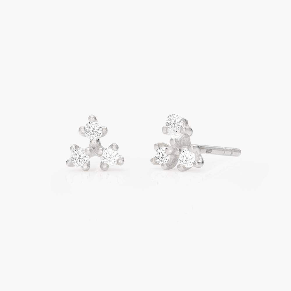 Flower Studs with Triple Cubic Zirconia Stones- Silver