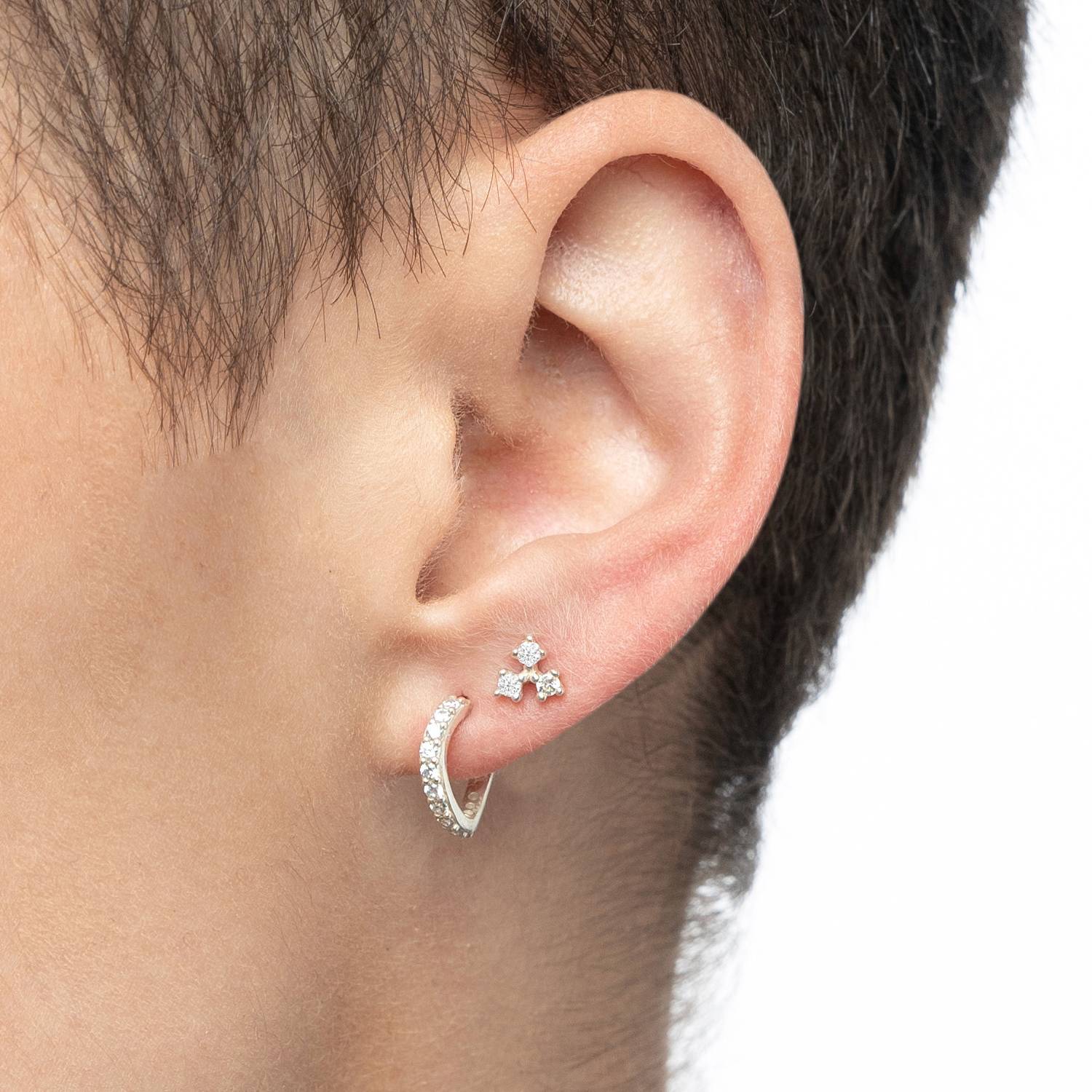 Flower Studs with Triple Cubic Zirconia Stones- Silver-3 product photo