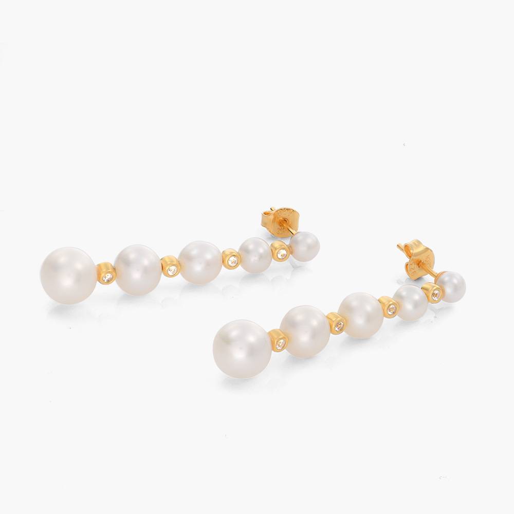 Cultured Pearl Graduated Stud Earrings with White Topaz- Gold Plated-3 product photo