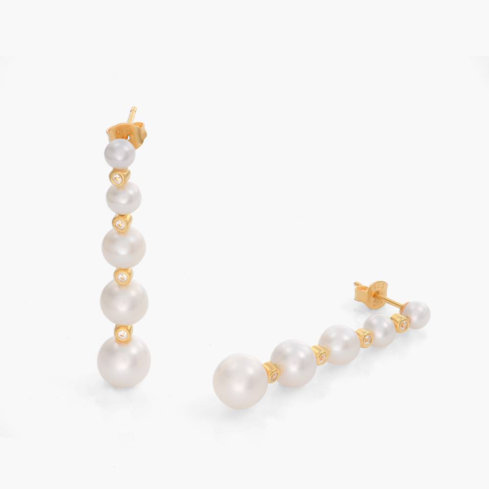 Cultured Pearl Graduated Stud Earrings with White Topaz- Gold Plated product photo