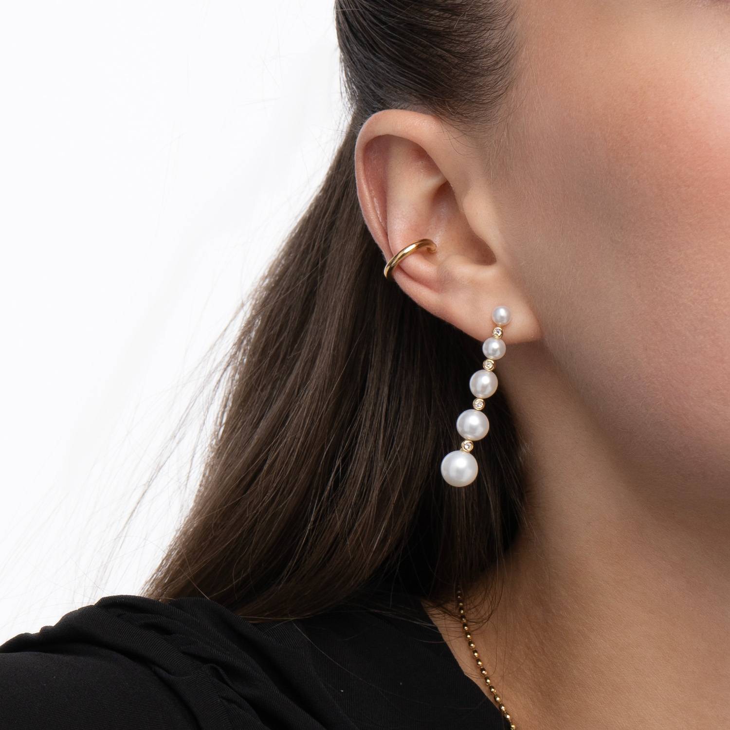 Cultured Pearl Graduated Stud Earrings with White Topaz- Gold Plated-3 product photo