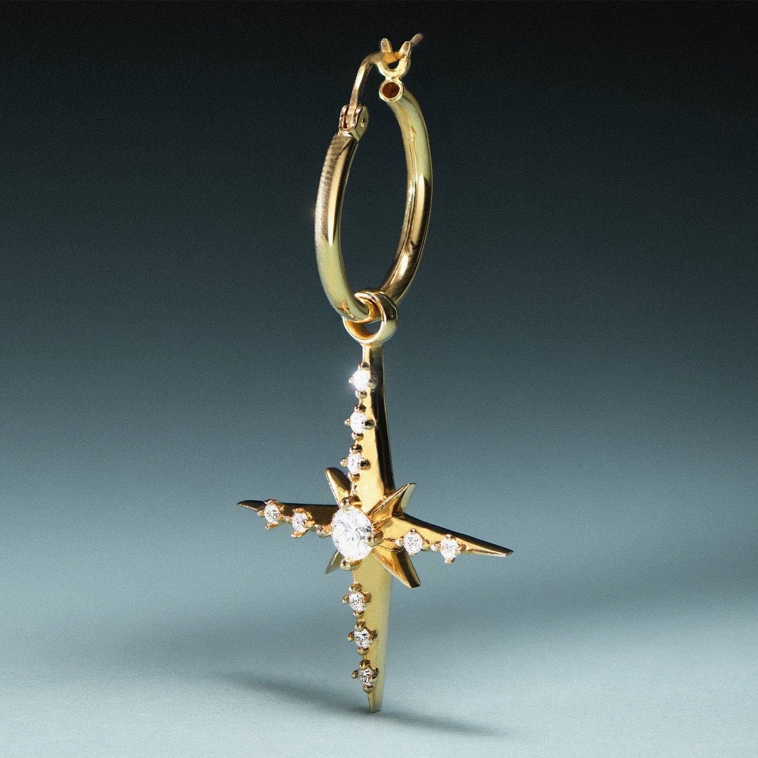 Glistening Northern Star Hoop Earring with 1/2 ct Diamonds- Gold Vermeil-2 product photo