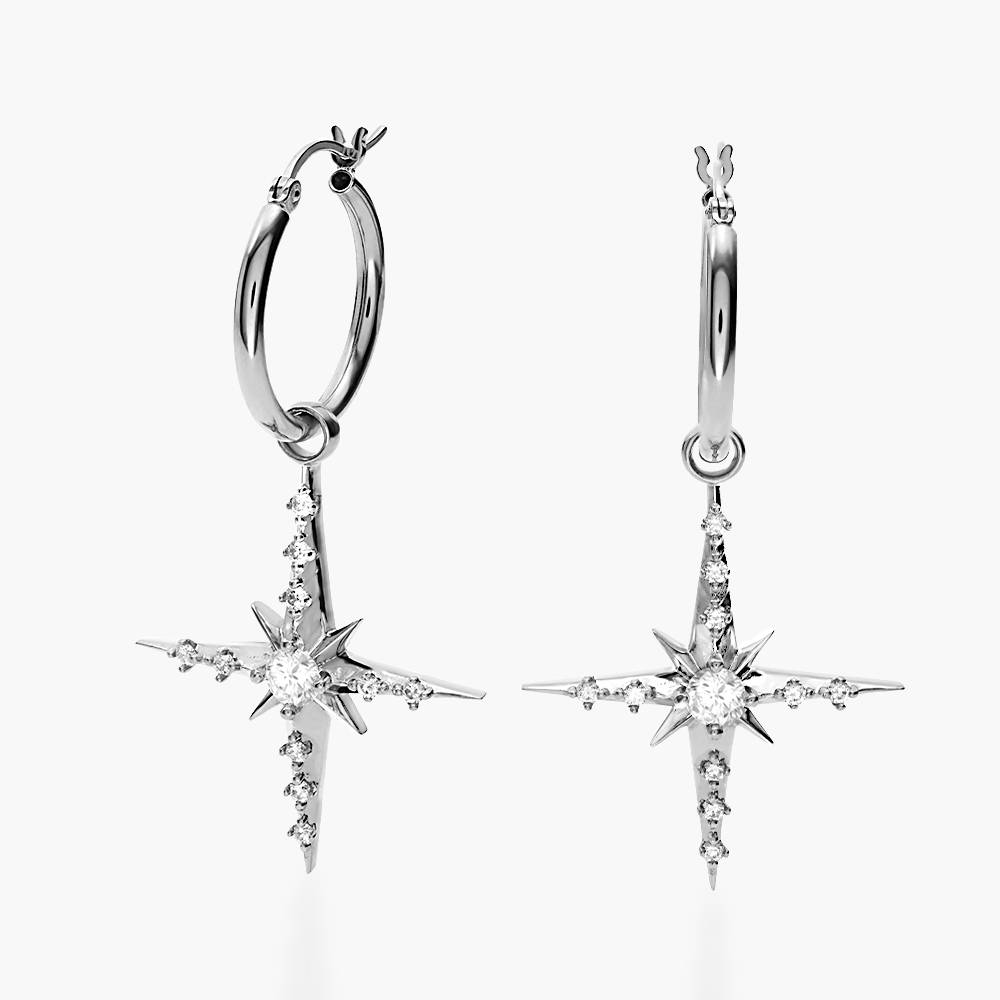 Glistening Northern Star Hoop Earring with 1/2 ct Diamonds- Silver-1 product photo
