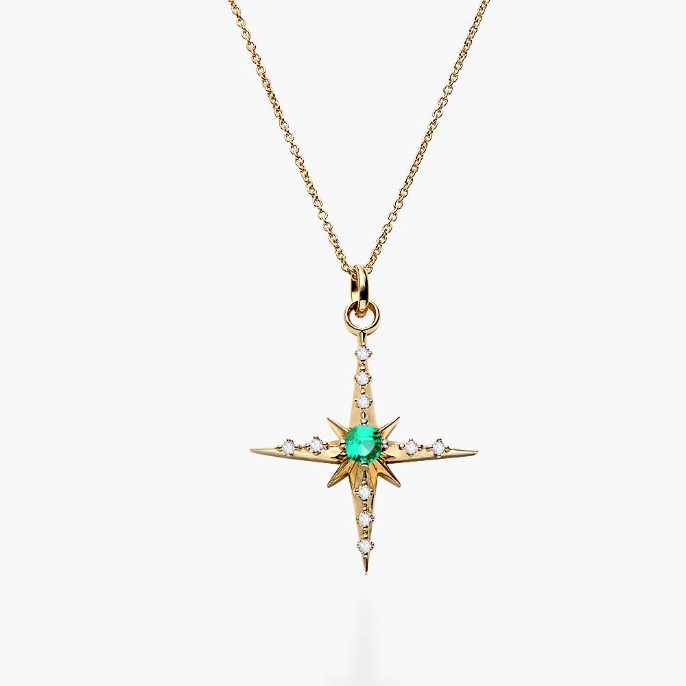 Glistening Northern Star Necklace with Green Emerald Stone and Diamonds- Gold Vermeil-4 product photo