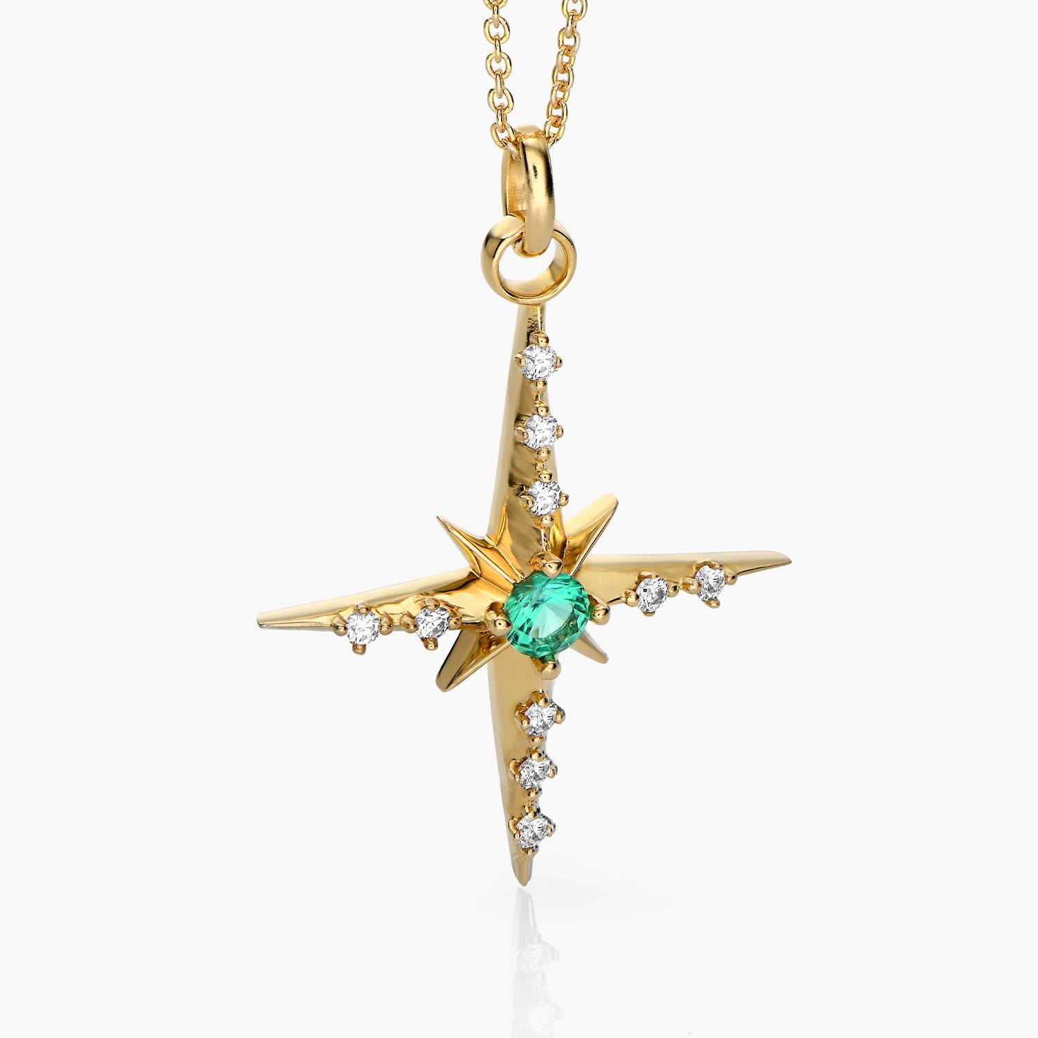 Glistening Northern Star Necklace with Green Emerald Stone and Diamonds- Gold Vermeil-5 product photo