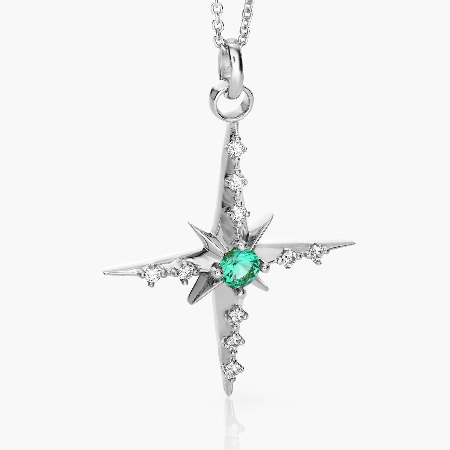 Glistening Northern Star Necklace with Green Emerald Stone and Diamonds- Gold Vermeil product photo