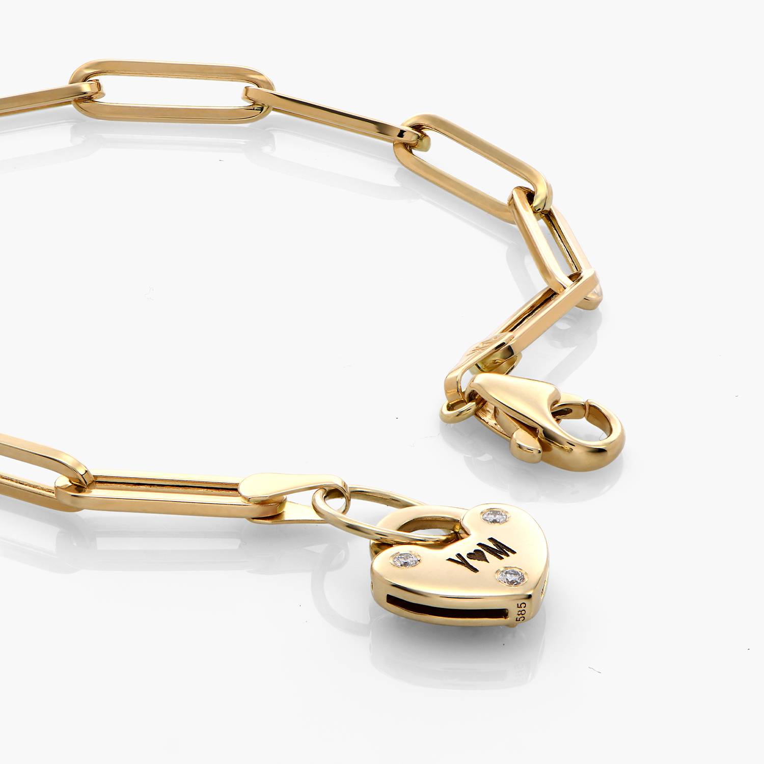 Heart Charm Lock Bracelet With Diamonds - 14k Solid Gold-2 product photo