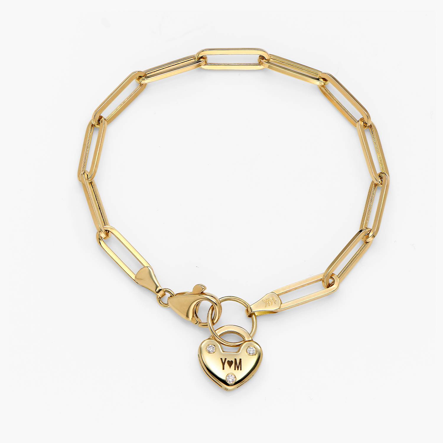 Heart Charm Lock Bracelet With Diamonds - 14k Solid Gold product photo