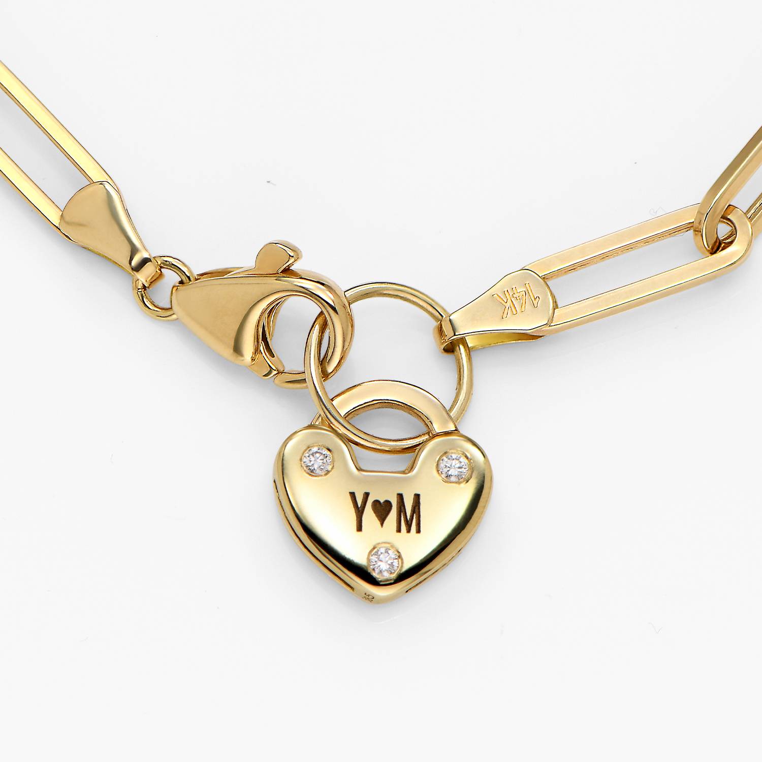Heart Charm Lock Bracelet With Diamonds - 14k Solid Gold-5 product photo