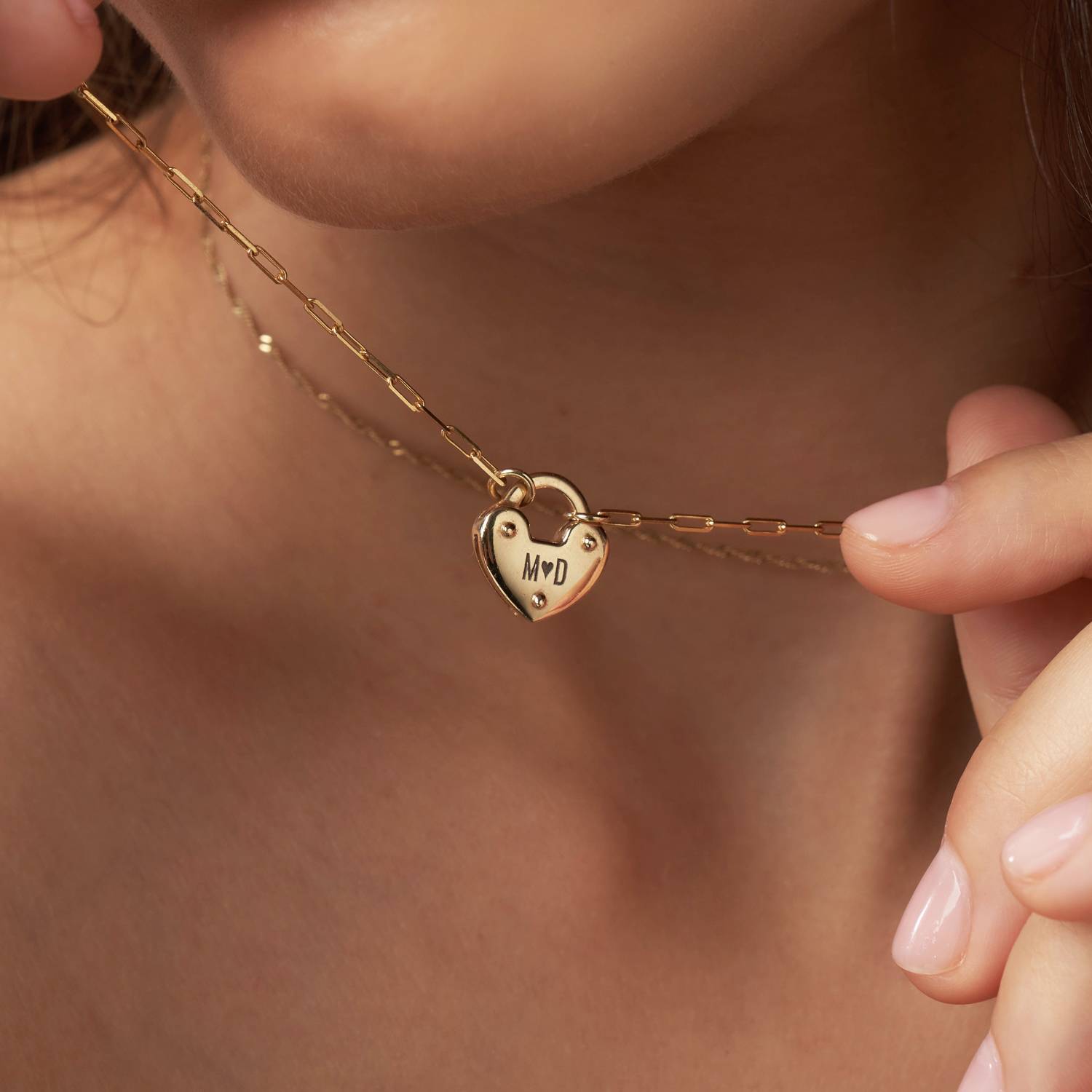 Heart Charm Lock Necklace - 14k Solid Gold