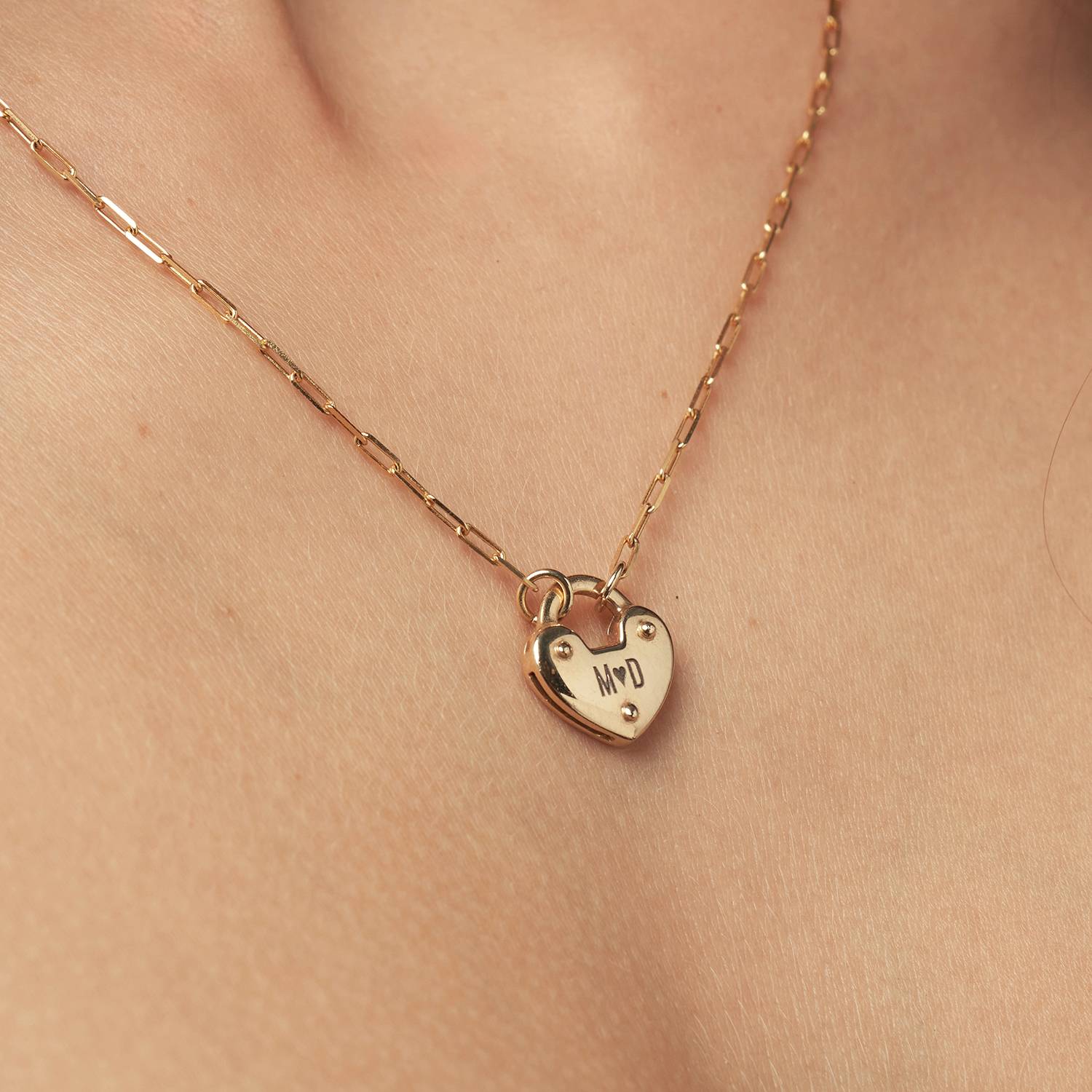 Heart Charm Lock Necklace - 14k Solid Gold-6 product photo