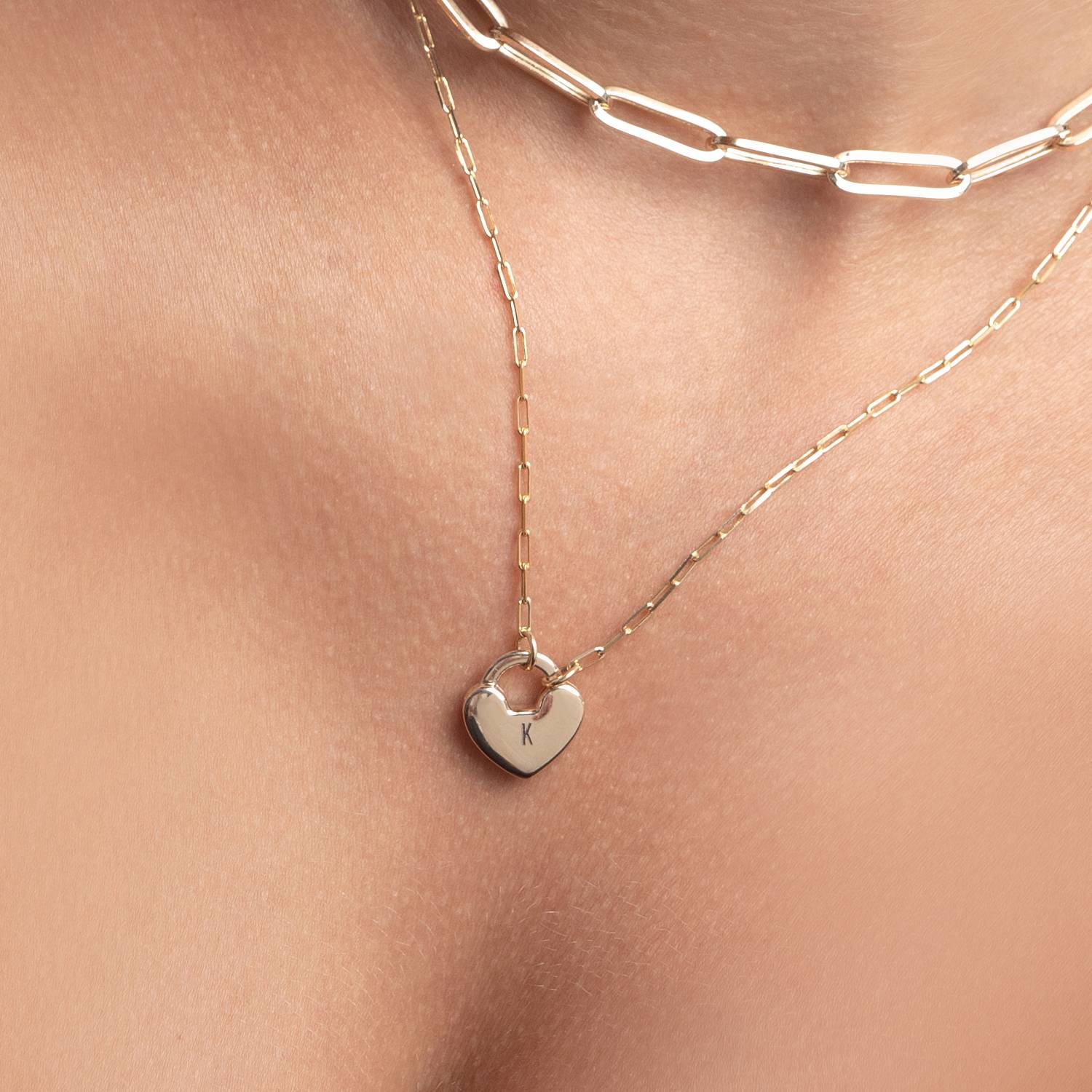 Heart Charm Lock Necklace - 14k Solid Gold-3 product photo