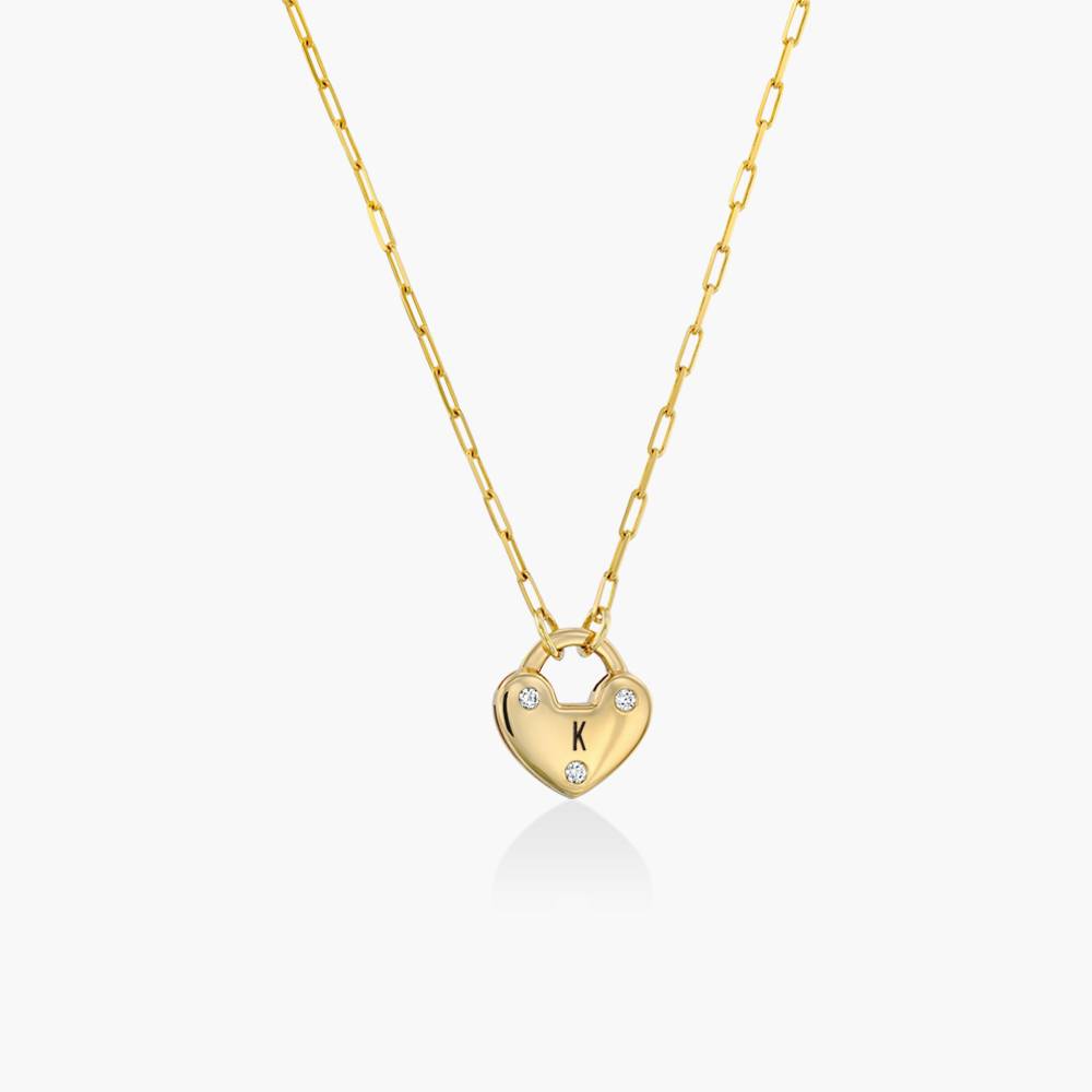 Heart Charm Lock Necklace with Diamonds - 14k Solid Gold product photo