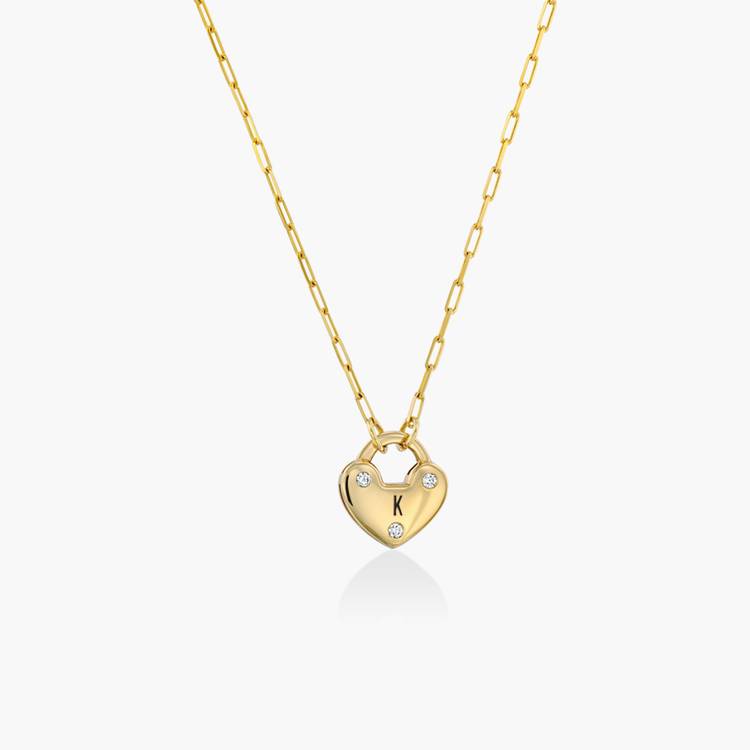 Heart Charm Lock Necklace with Diamonds - 14k Solid Gold - Oak & Luna