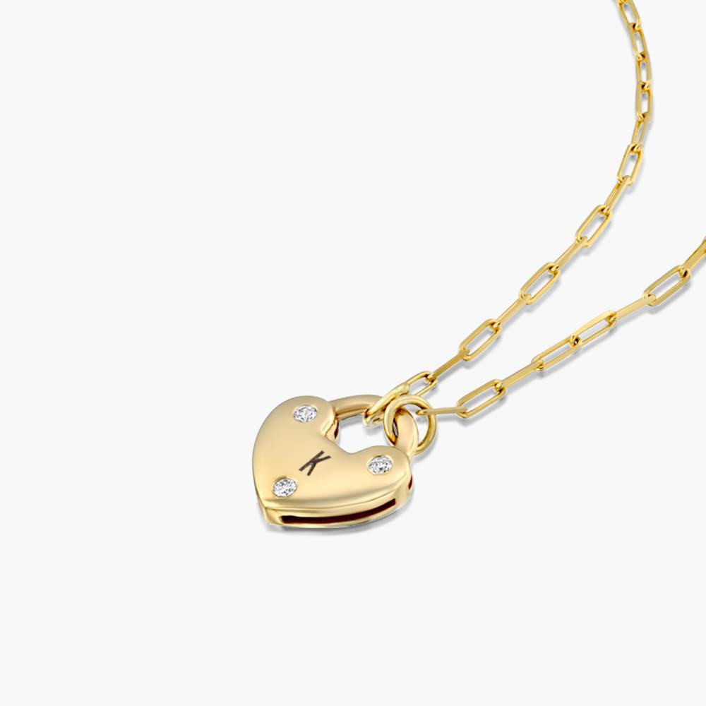 Heart Charm Lock Necklace with Diamonds - 14k Solid Gold-1 product photo